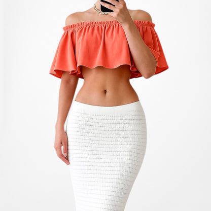 Revolve NBD Orange Off The Shoulder Ruffle Summer Crop Top Blouse Size XS/S