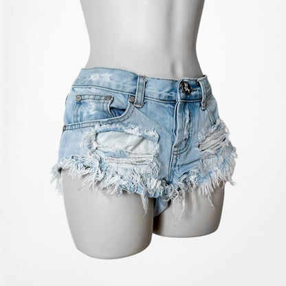 One Teaspoon Distressed Destroyed Mid Rise Raw Hem Shorts Size XS