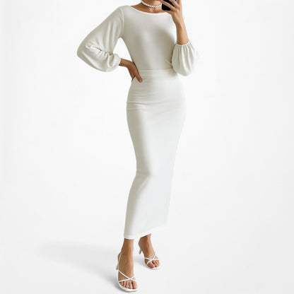 Fashion Nova Off White Knit Puffy Long Sleeve Bodysuit Top Size XS/S