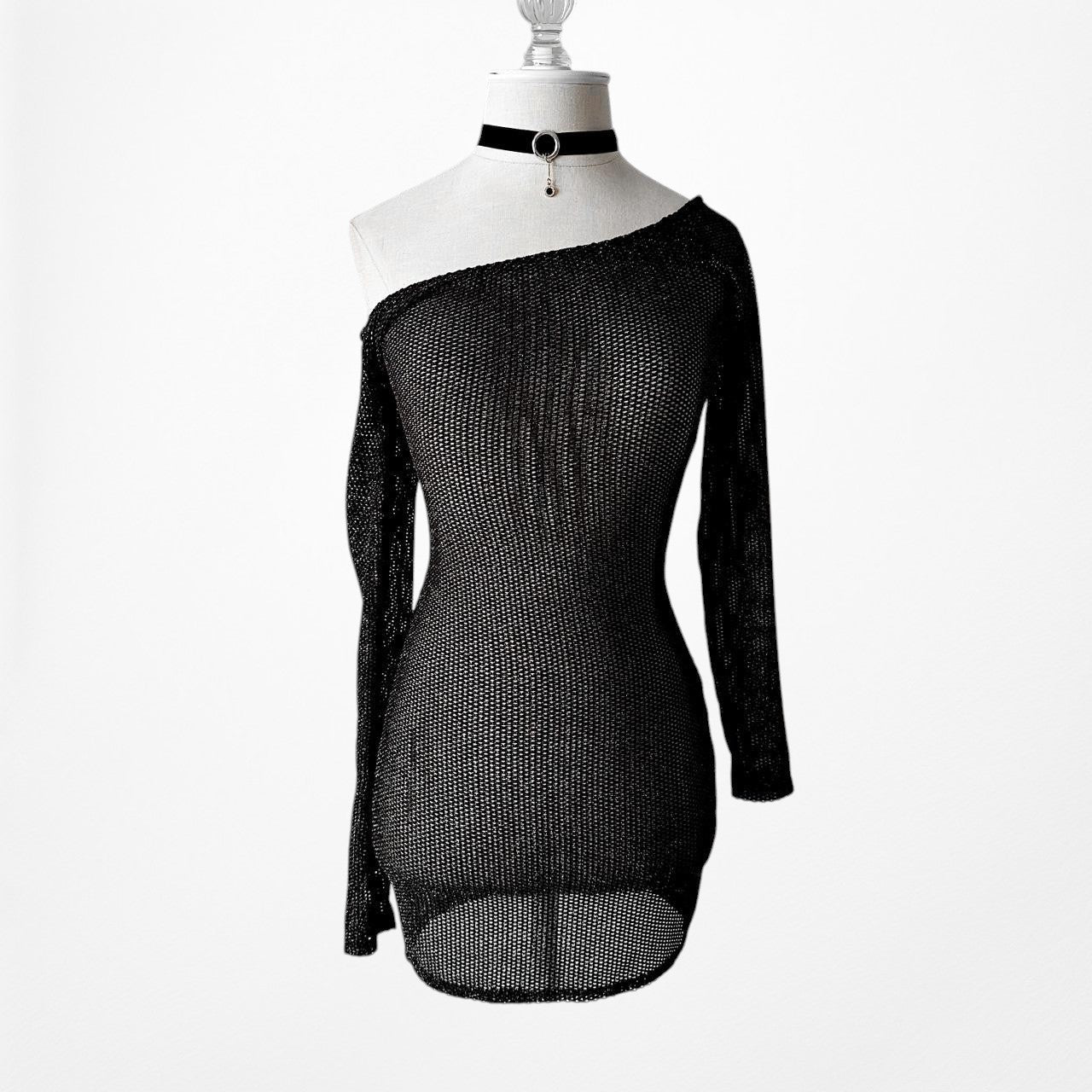 Fashion Nova Black Long Sleeve Sheer Mesh Beach Cover Up Bodycon Dress Size M