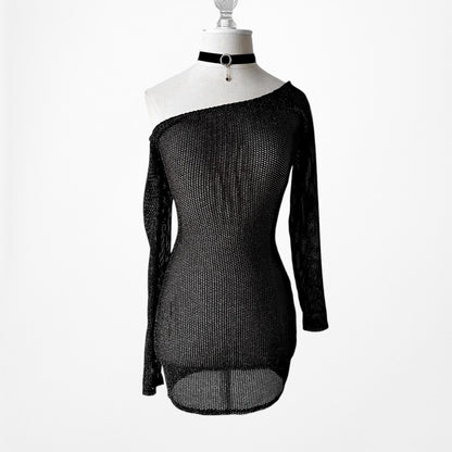 Fashion Nova Black Long Sleeve Sheer Mesh Beach Cover Up Bodycon Dress Size M