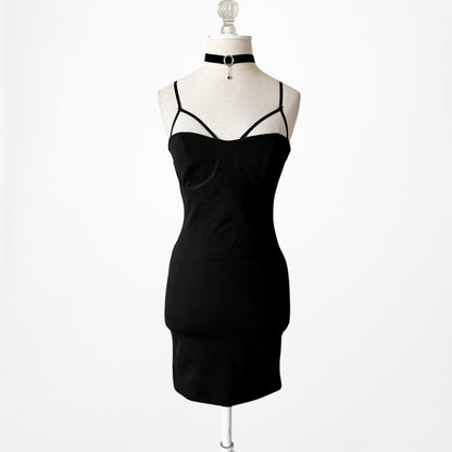Zara Black Cutout Strappy Sweetheart Mini Knit Bodycon Dress Size XS/S