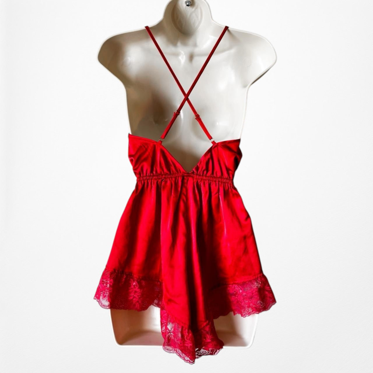 Missguided Red Satin Lace Trim Lingerie Inspired Romper Dress Size S