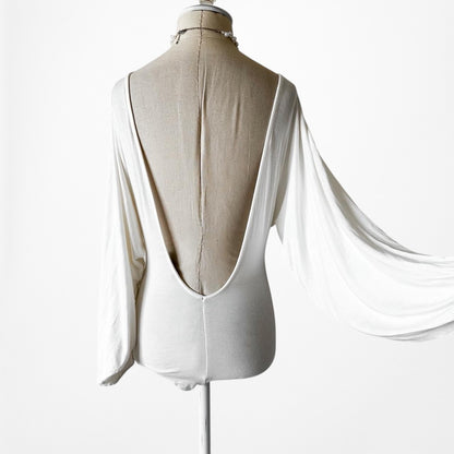 Fashion Nova Off White Knit Puffy Long Sleeve Bodysuit Top Size XS/S