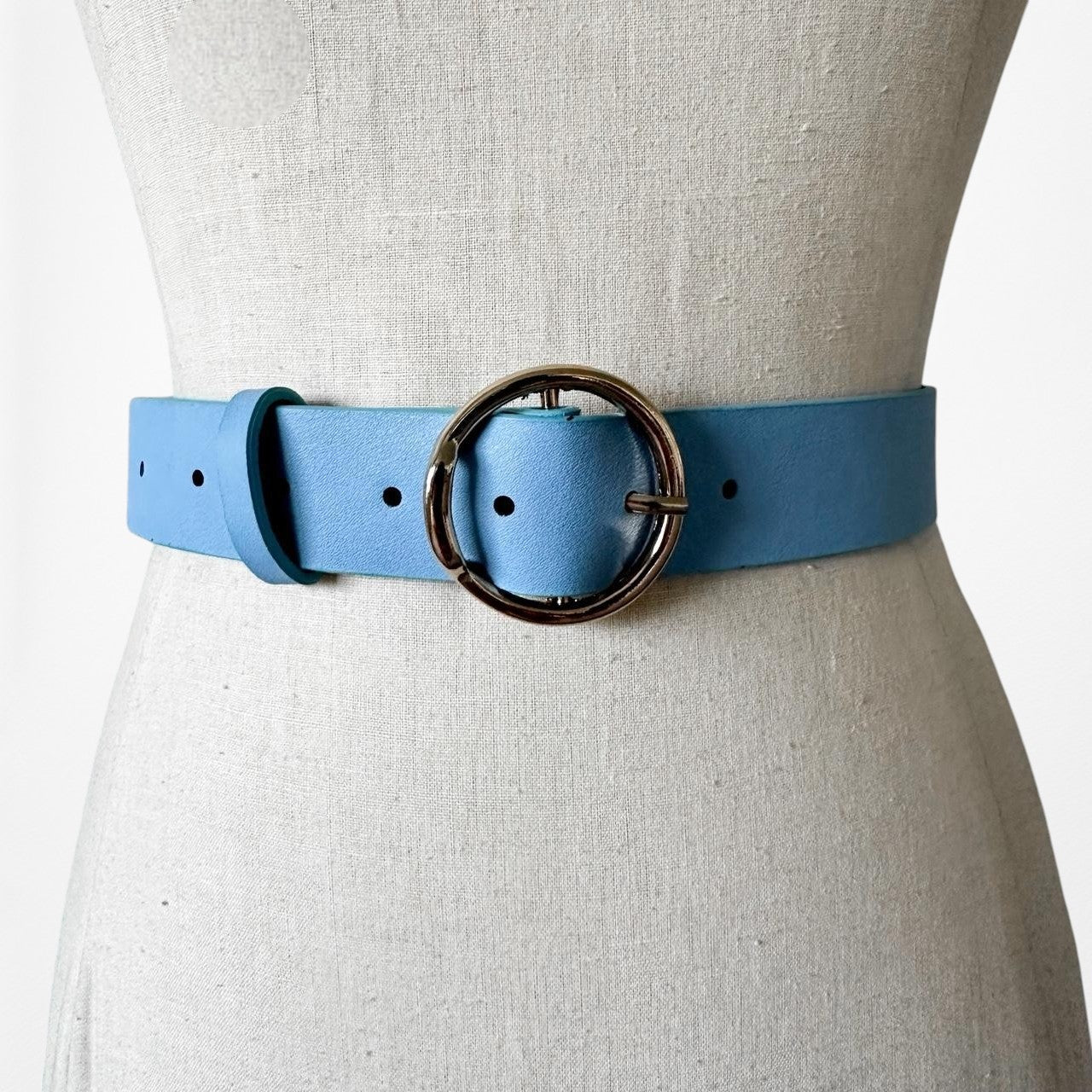 Commense Blue Gold Hardware Faux Leather Belt Size S