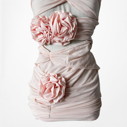 Pretty Little Thing Pink Strapless Floral Applique Bodycon Mini Dress Size XS/S