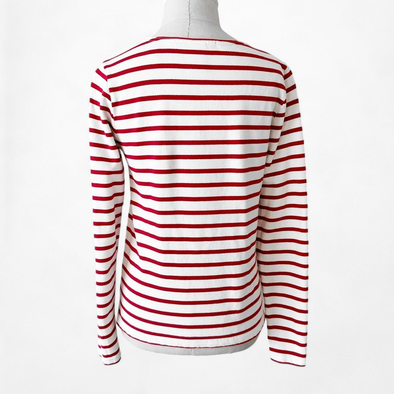 White Red Striped Long Sleeve Crewneck Pullover Top Size XS/S