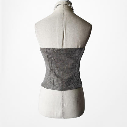 Fashion Nova Silver Gray Metallic Bustier Corset Rhinestone Crop Top Size M