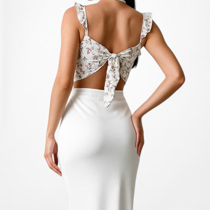 Blue Life White Ruffle Floral Bustier Crop Top Size S