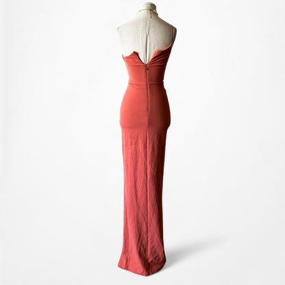 Nookie Orange One Shoulder Bodycon Side Slit Pleated Cocktail Maxi Dress Size XS