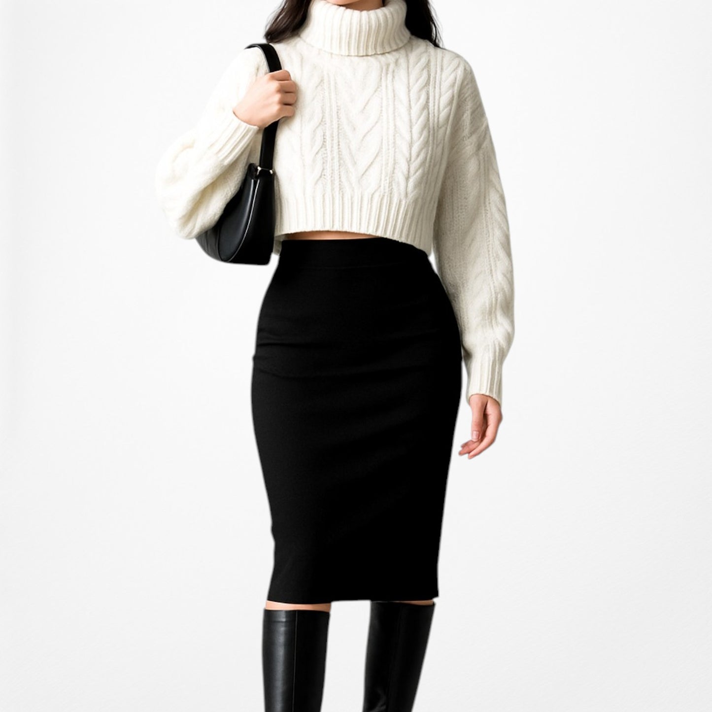 Precise Studio Black Knit Knee Length Bodycon Pencil Skirt Size 6/M/L