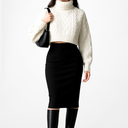 Precise Studio Black Knit Knee Length Bodycon Pencil Skirt Size 6/M/L