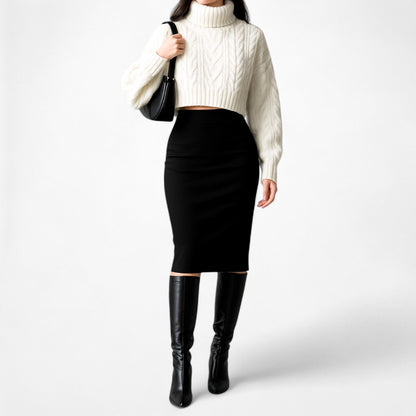 Precise Studio Black Knit Knee Length Bodycon Pencil Skirt Size 6/M/L