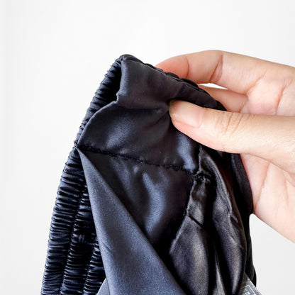 Vintage Y2K Satin High Waisted Navy Blue Silver Knee Length Flared Skirt Size S