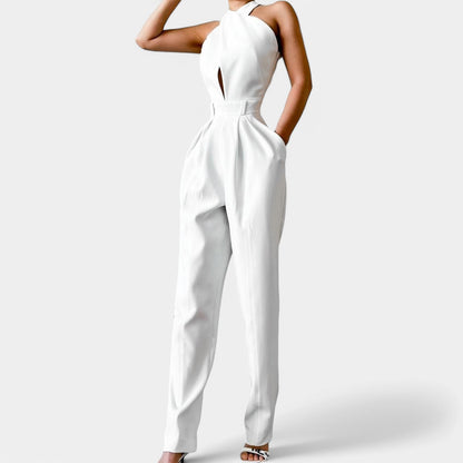 Massimo Dutti White Sleeveless Tapered Leg Tailored Halter Jumpsuit Size S