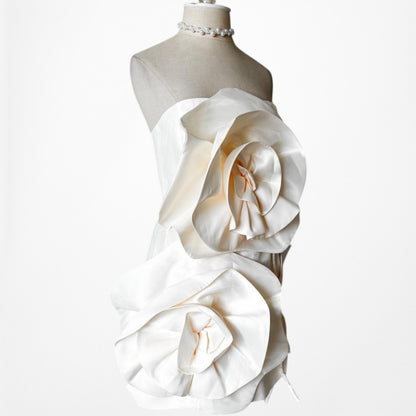 Off White Cream Strapless Floral Applique Bodycon Mini Dress Size S