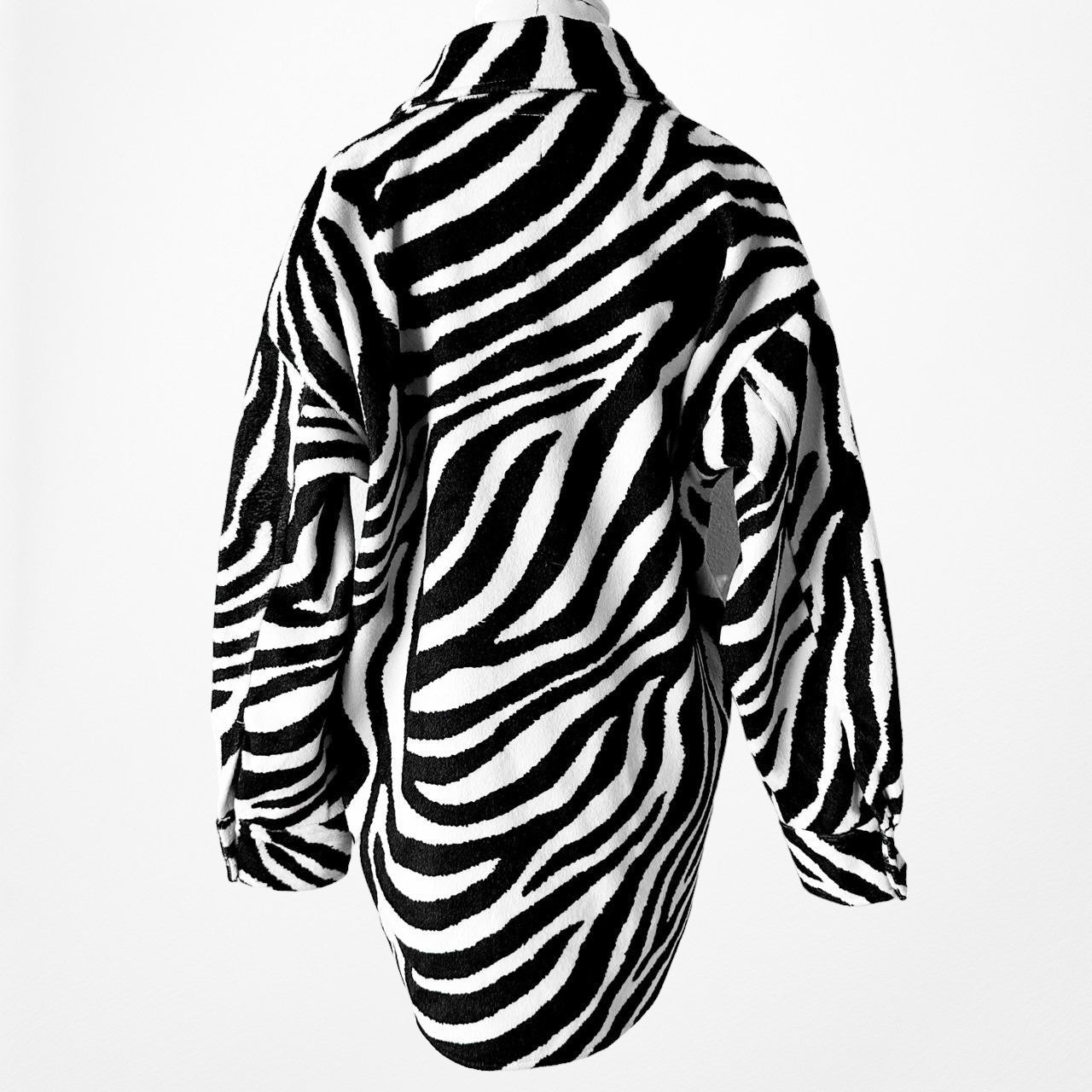 H&M Black White Soft Zebra Animal Print Long Sleeve Button Down Shirt Size XS/S