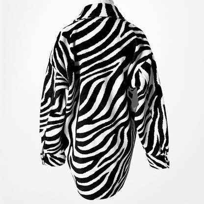H&M Black White Soft Zebra Animal Print Long Sleeve Button Down Shirt Size XS/S