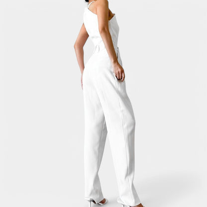 Massimo Dutti White Sleeveless Tapered Leg Tailored Halter Jumpsuit Size S