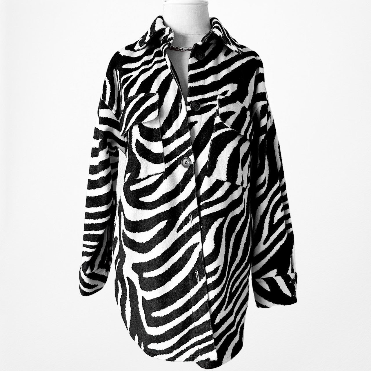 H&M Black White Soft Zebra Animal Print Long Sleeve Button Down Shirt Size XS/S