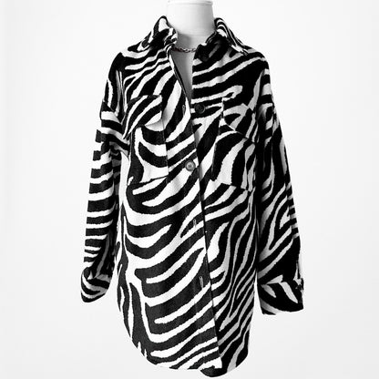 H&M Black White Soft Zebra Animal Print Long Sleeve Button Down Shirt Size XS/S