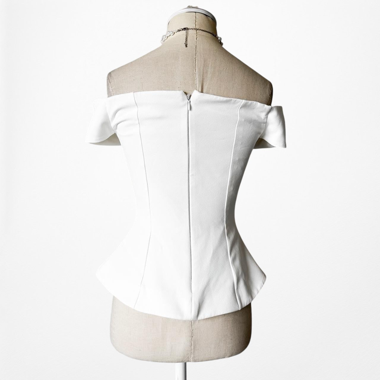 River Island White Button Front Off The Shoulder Peplum Blouse Top Size XS/S