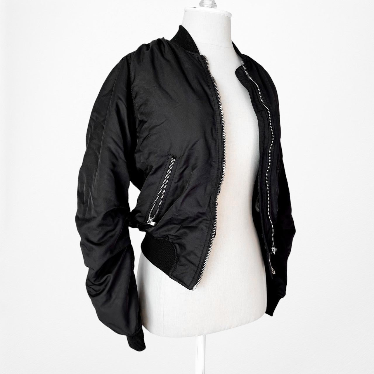 Topshop Zipper Detail Puffy Black Bomber Jacket Size XS