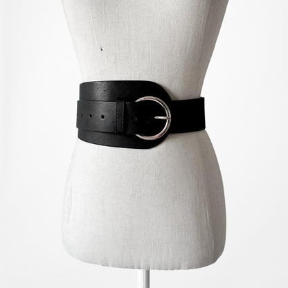 Zara Black Large Oversized Faux Leather Gold Hardware Statement Belt