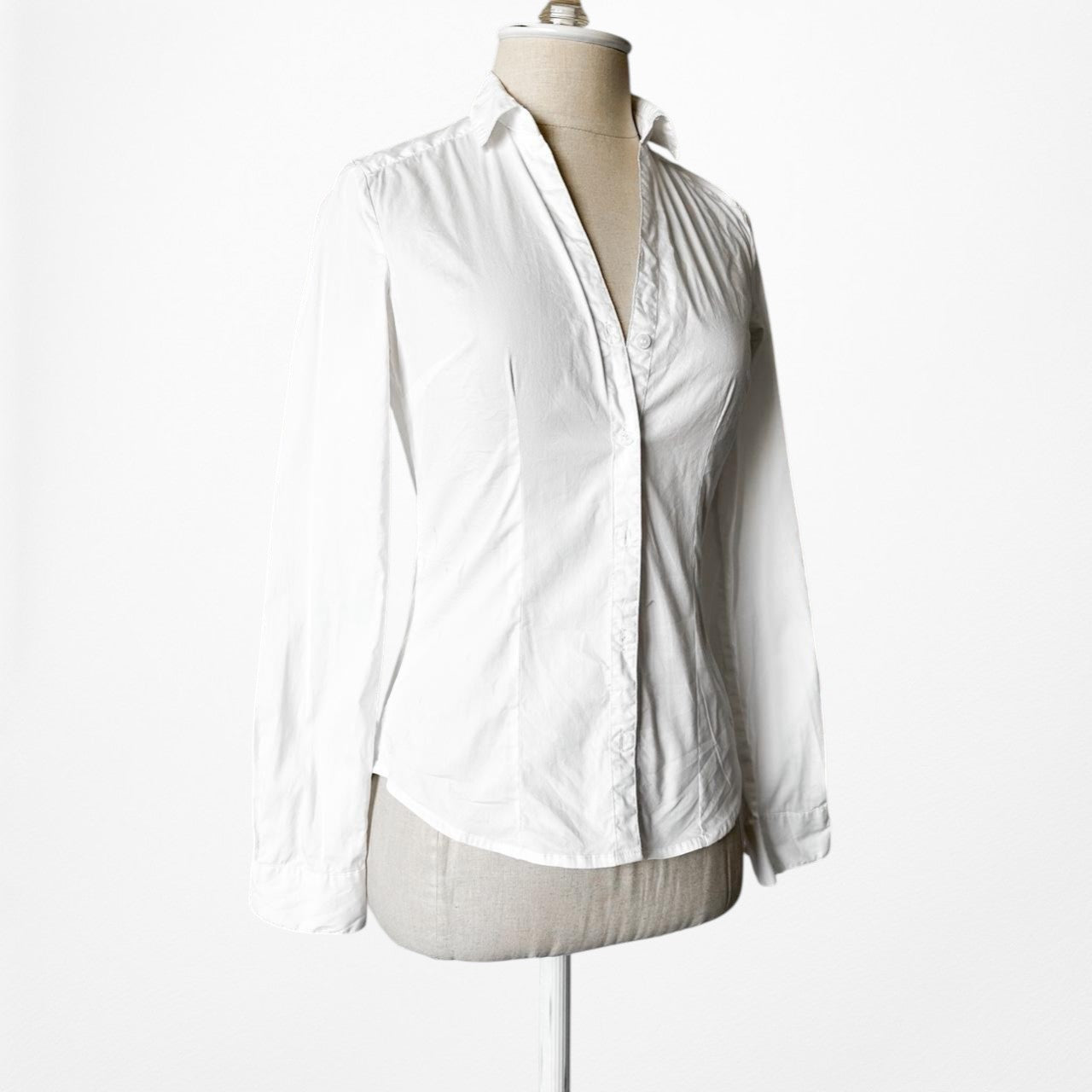 H&M White Long Sleeve Button Down Fitted Shirt Blouse Top Size XS/S