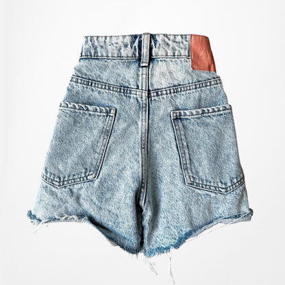 Zara Blue Medium Wash High Waisted Distressed Destroyed Denim Shorts Size XS/S