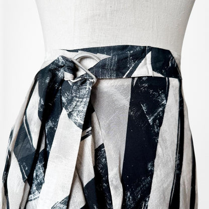 H&M Navy Blue Beige Striped Asymmetric High Waisted Wrap Mini Skirt Size XS