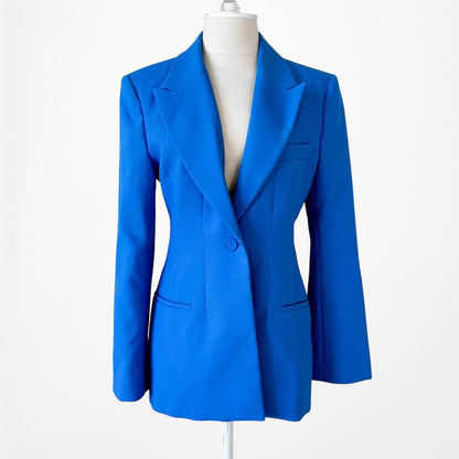 Zara Blue Shoulder Padded Tailored Fitted Single Button Blazer Jacket Size M