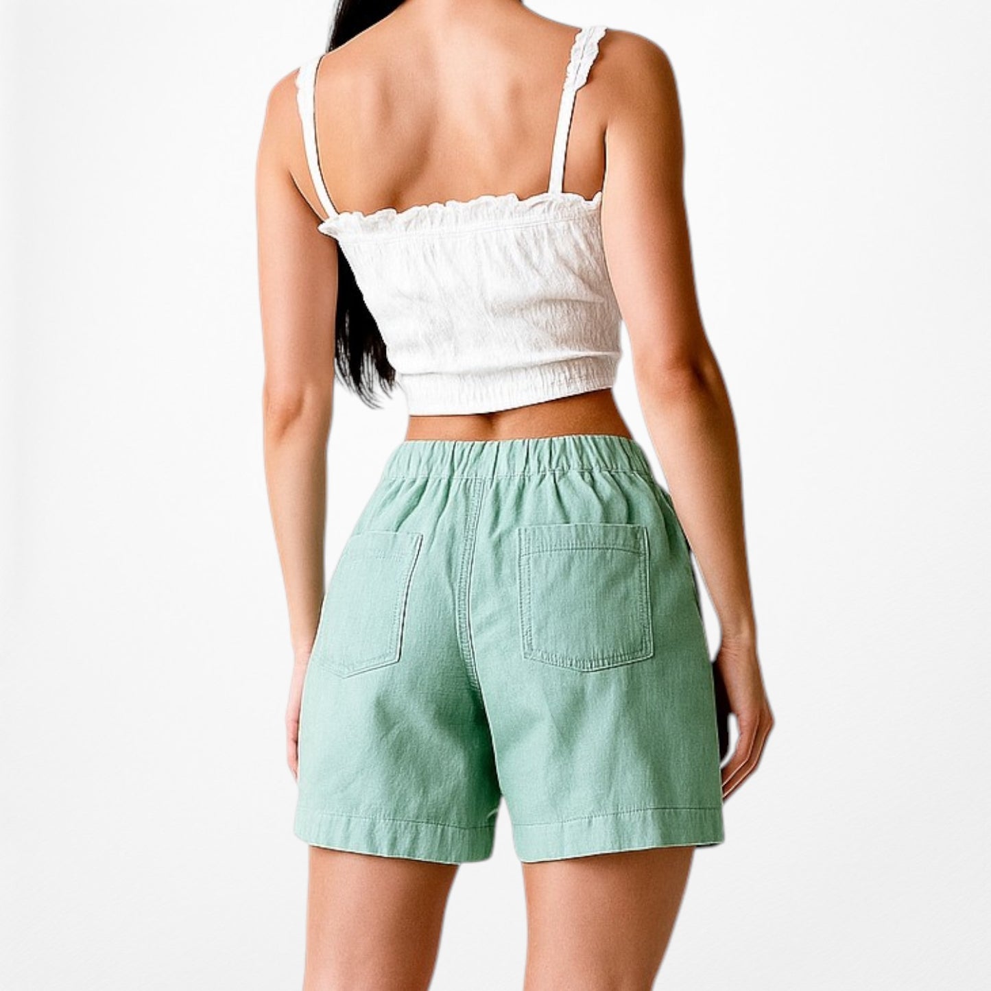 Blue High Low Rise Drawstring Relaxed Fit Summer Bermuda Style Shorts Size XS/S