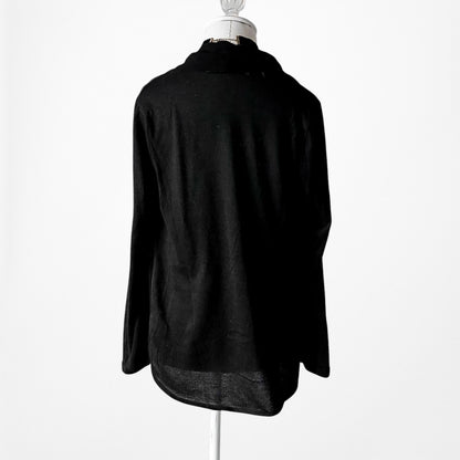 Vintage Black Plunging Cowl Neck Pullover Oversized Knit Sweater Top Size S