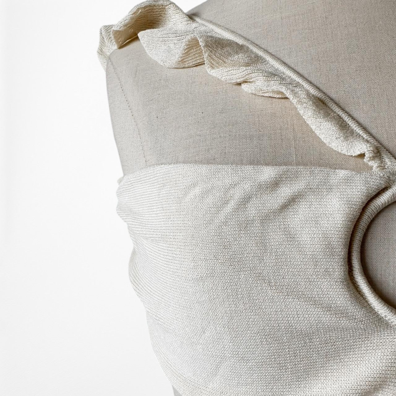 Off White Cream Cutout Ruffle Knit Maxi Bodycon Dress Size M