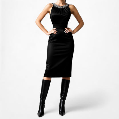 White House Black Market Satin Halter Knee Length Dress Size 2/S/M