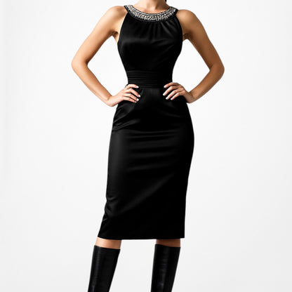 White House Black Market Satin Halter Knee Length Dress Size 2/S/M