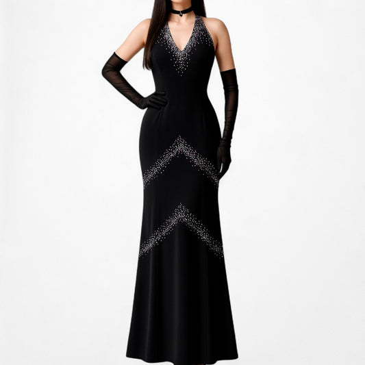 Vintage Black Purple Beaded Bodycon Maxi Formal Prom Dress Size M