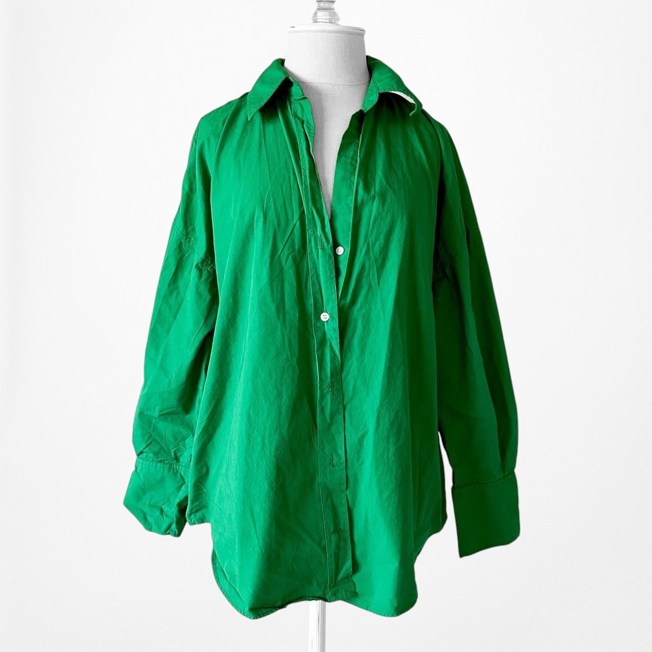 Zara Green Button Down Front Shirt Blouse Top Size L