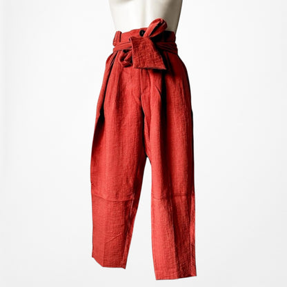 Mango Orange High Waisted Paperbag Waist Tie Cropped Capri Pants Size XS/S