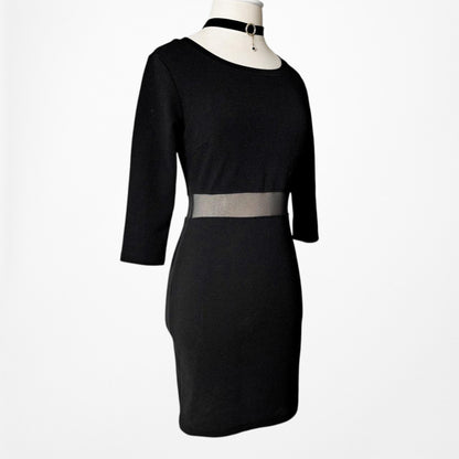 Vintage Y2K Black Mesh Cutout 3/4 Sleeve Knit Bodycon Mini Dress Size M