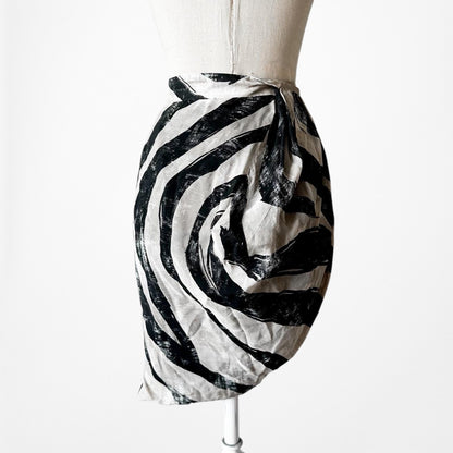 H&M Navy Blue Beige Striped Asymmetric High Waisted Wrap Mini Skirt Size XS