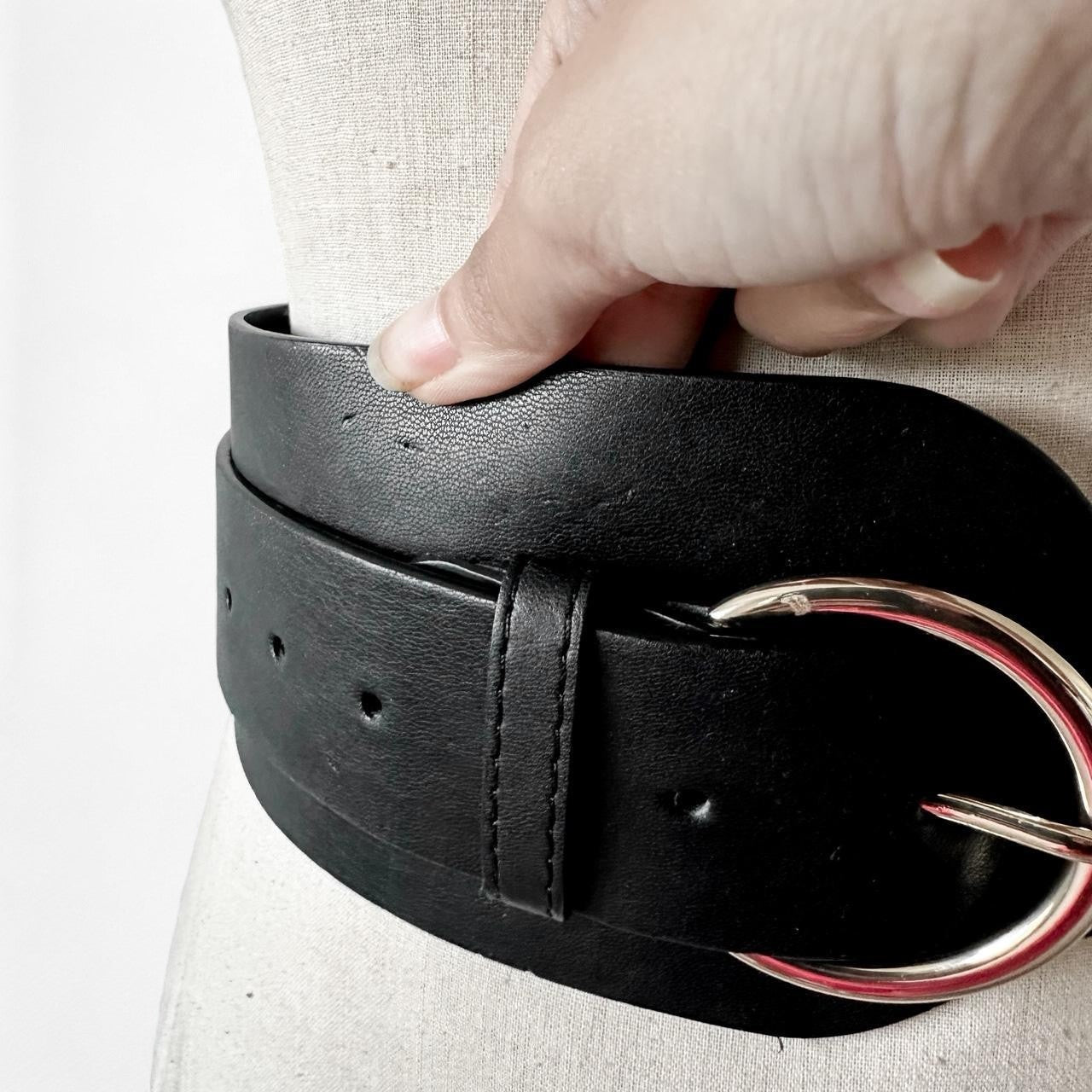 Zara Black Large Oversized Faux Leather Gold Hardware Statement Belt