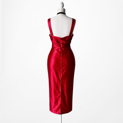 Fashion Nova Red Satin Sweetheart Corset Style Knee Length Bodycon Dress Size M