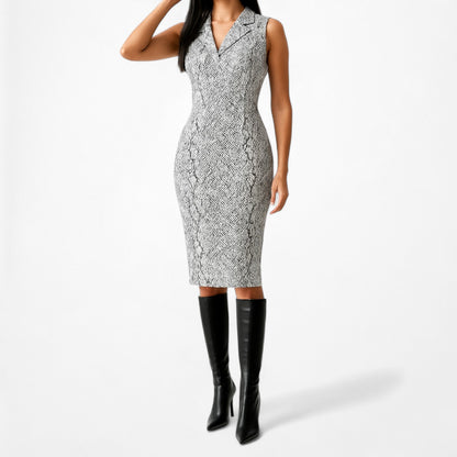 Calvin Klein Animal Print Gray Knit Knee Length Bodycon Cocktail Dress Size 4/M
