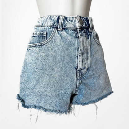 Zara Blue Medium Wash High Waisted Distressed Destroyed Denim Shorts Size XS/S