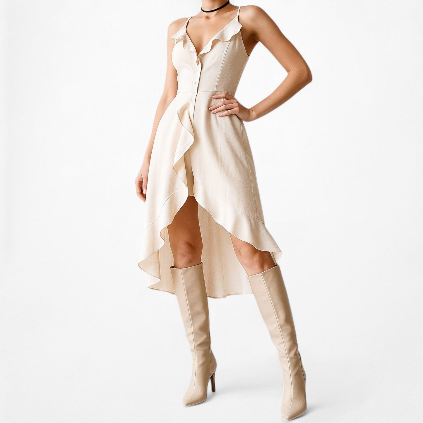 Fashion Nova Peach Pink Ruffle High Low Asymmetrical Knee Length Dress Size S