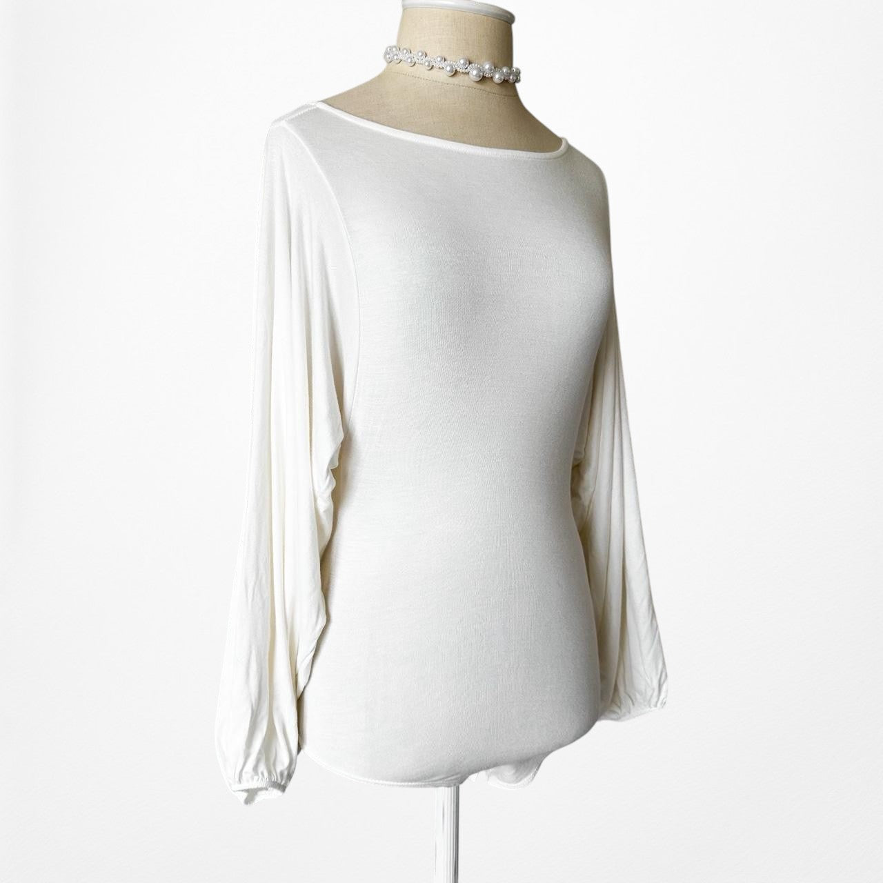 Fashion Nova Off White Knit Puffy Long Sleeve Bodysuit Top Size XS/S