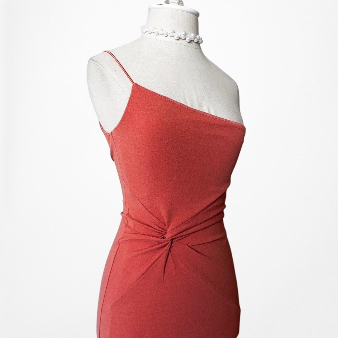 Nookie Orange One Shoulder Bodycon Side Slit Pleated Cocktail Maxi Dress Size XS