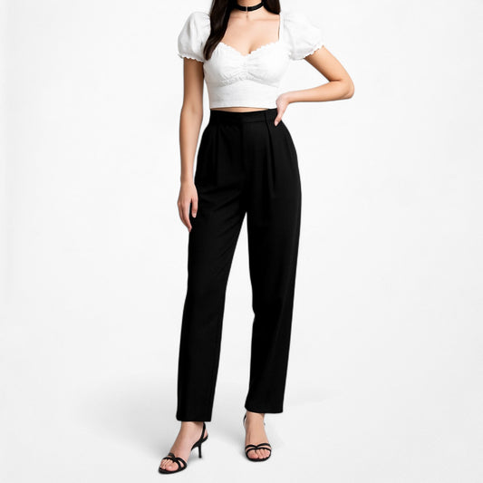 Vintage Y2K Black High Waisted Pleated Detail Tapered Trouser Pants Size S